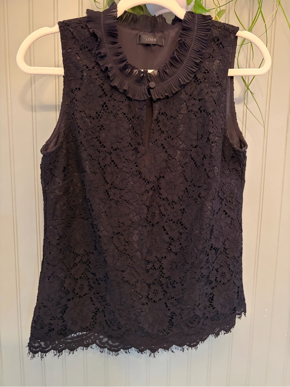 J. Crew Black Lace Sleeveless Ruffled Neck Top size small - no tag EUC